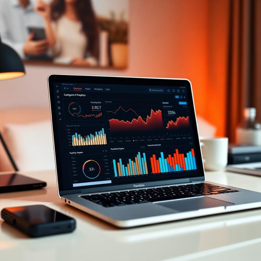 Analytics dashboard with charts and data visualizations on a laptop
